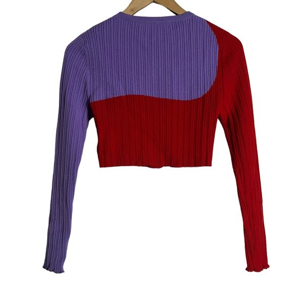 Victor Glemaud Red Purple Colorblock Cropped Cardigan Wool Sweater XS - Picture 11 of 14